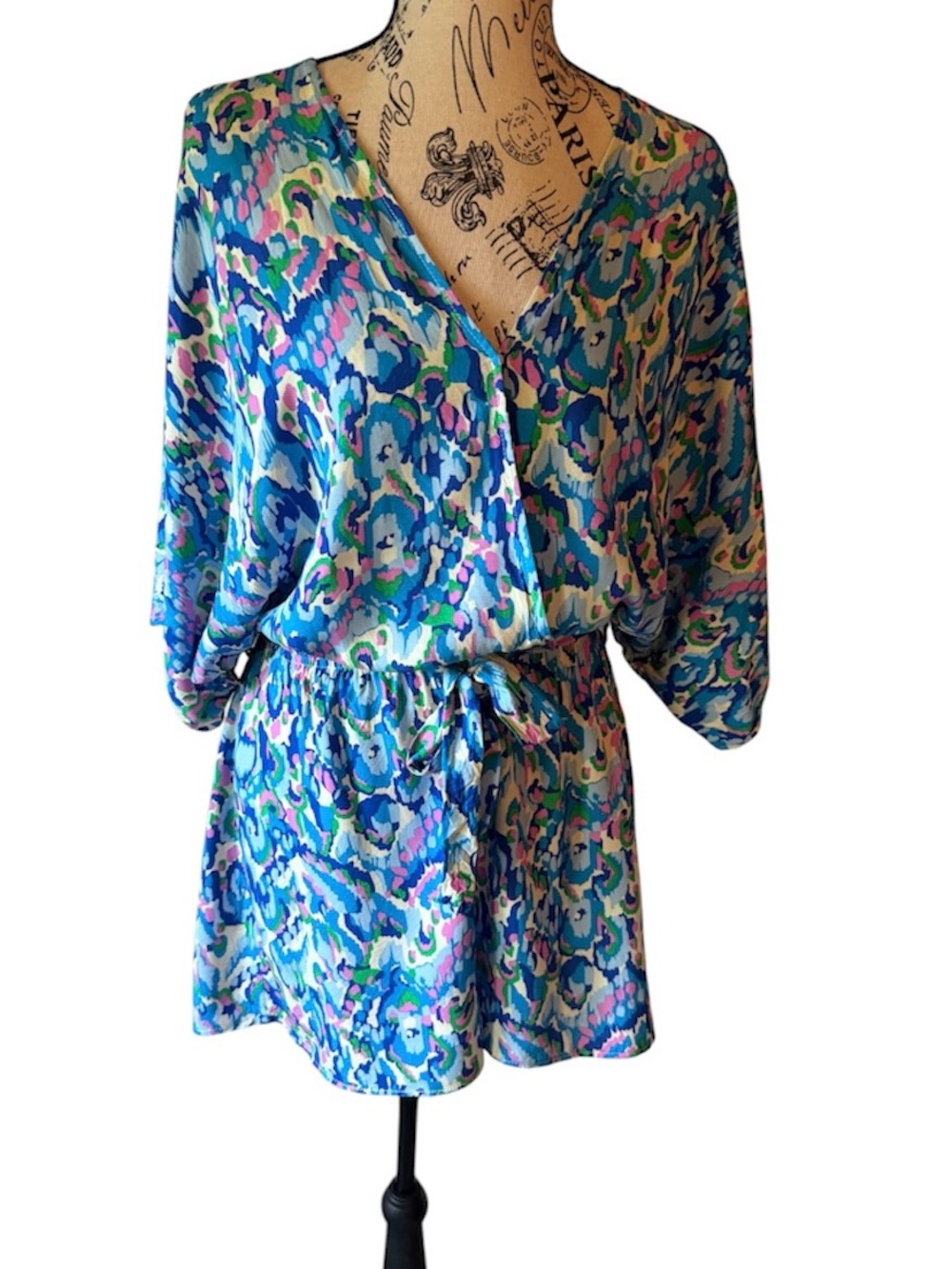 Vibrant Blue & Green Printed Short Romper